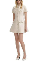 Cream Collared Denim Mini Dress