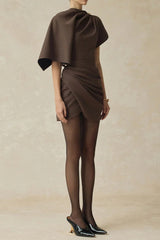 Sleeve Mini Dress in Brown