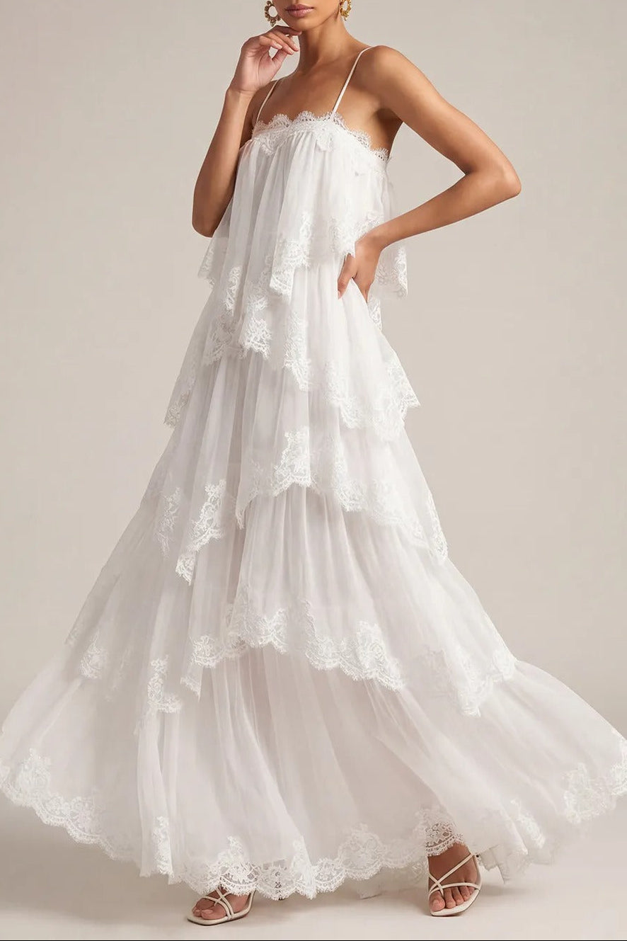 White Lace Strap Maxi Dress