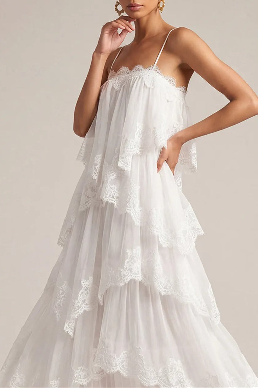 White Lace Strap Maxi Dress