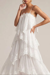 White Lace Strap Maxi Dress