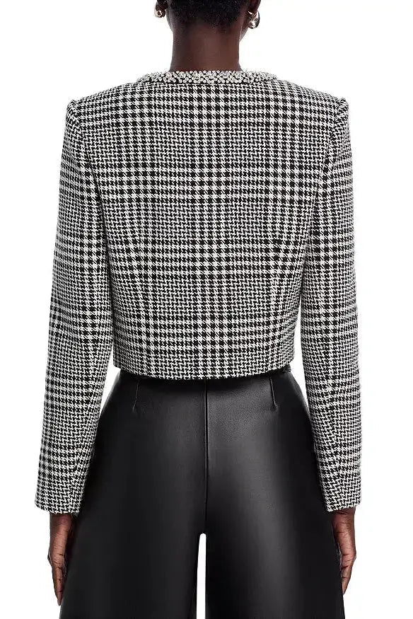 Houndstooth Crystal Trim Jacket - Black/White