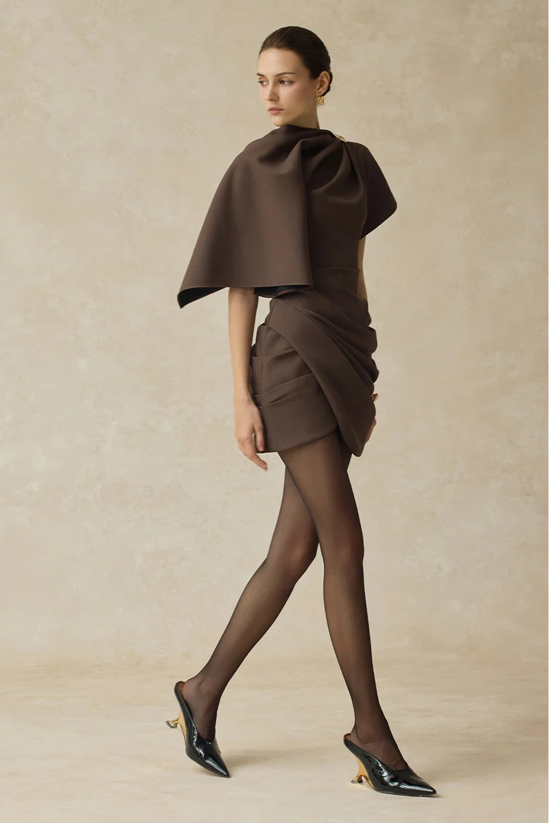 Sleeve Mini Dress in Brown