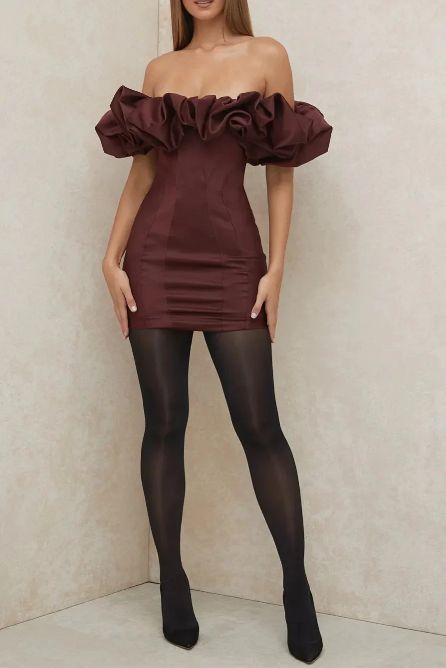 Satin Ruffle Mini Dress