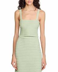 Rhinestone Trim Knit Crop Top in Almond Green