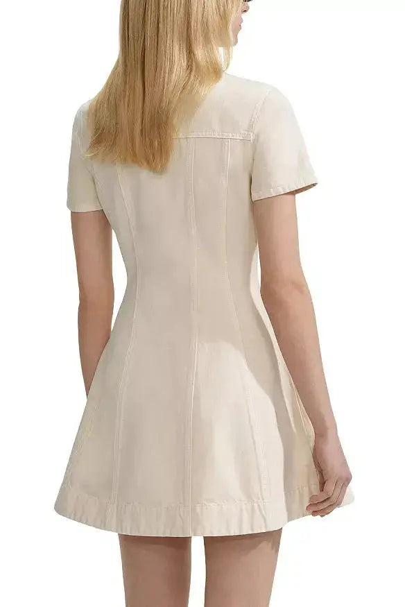 Cream Collared Denim Mini Dress