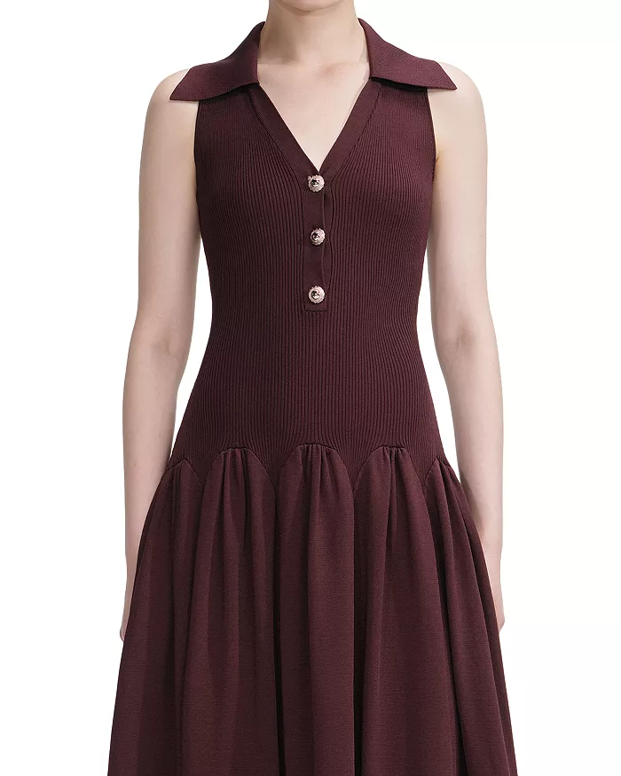 Ribbed Midi Dress in Brick Red