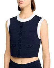 Two Tone Cropped Sleeveless Cardigan & Knit Skirt