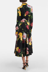 Black Floral Print Shirt & Midi Skirt Co-ord Set