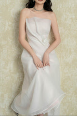 Layered Organza Midi Dress in White