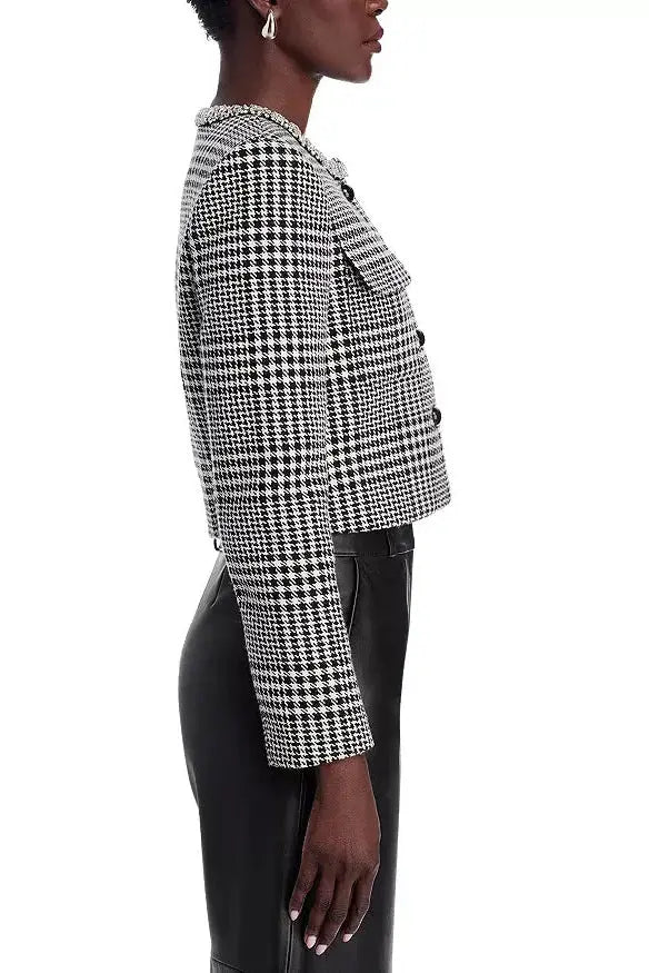 Houndstooth Crystal Trim Jacket - Black/White