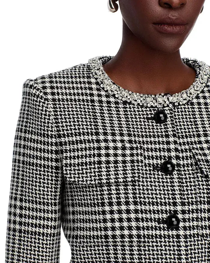 Houndstooth Crystal Trim Jacket - Black/White