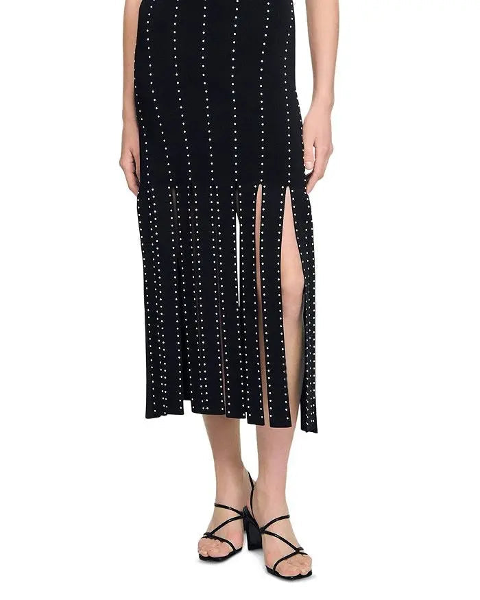 Fringed Knit Maxi Dress in Black