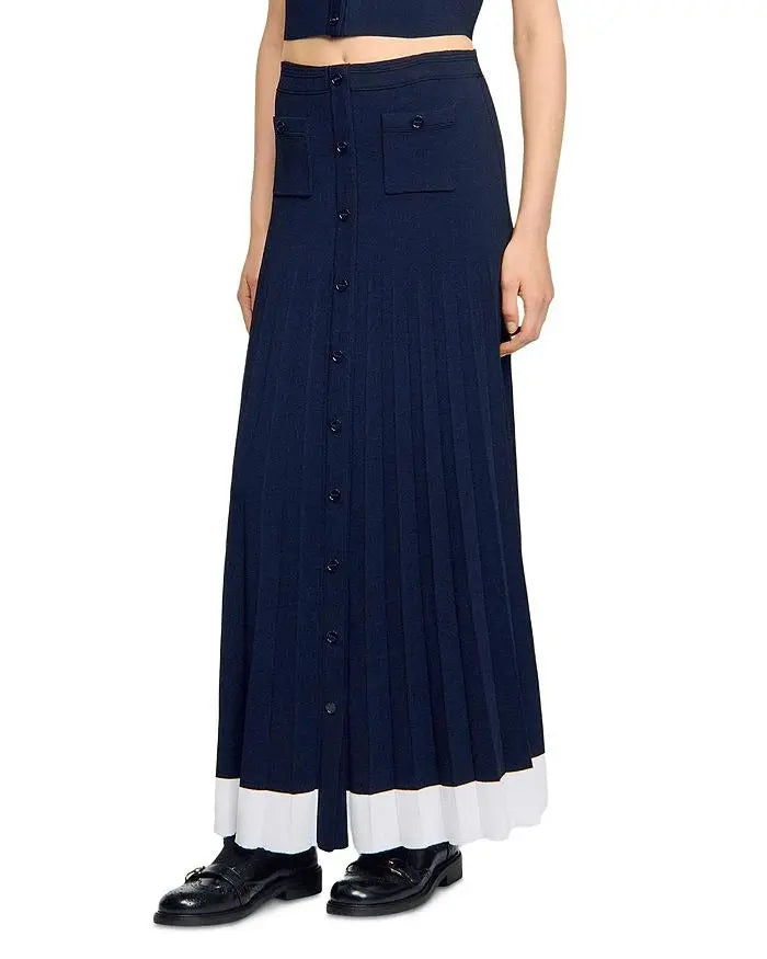 Two Tone Cropped Sleeveless Cardigan & Knit Skirt