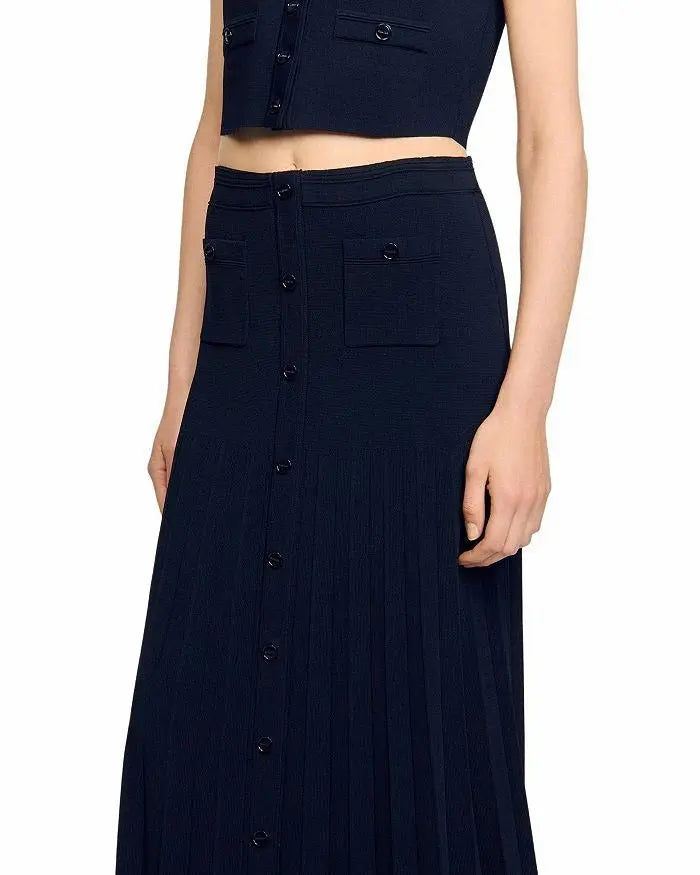 Two Tone Cropped Sleeveless Cardigan & Knit Skirt