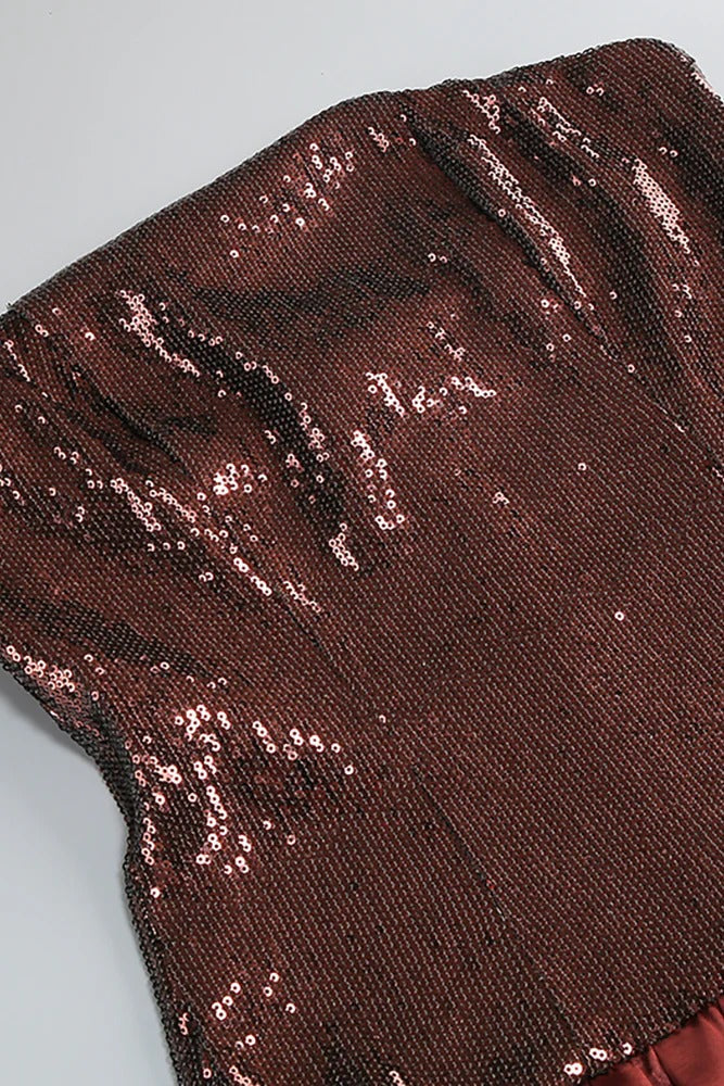 Sequin Bubble Mini Dress in Brown