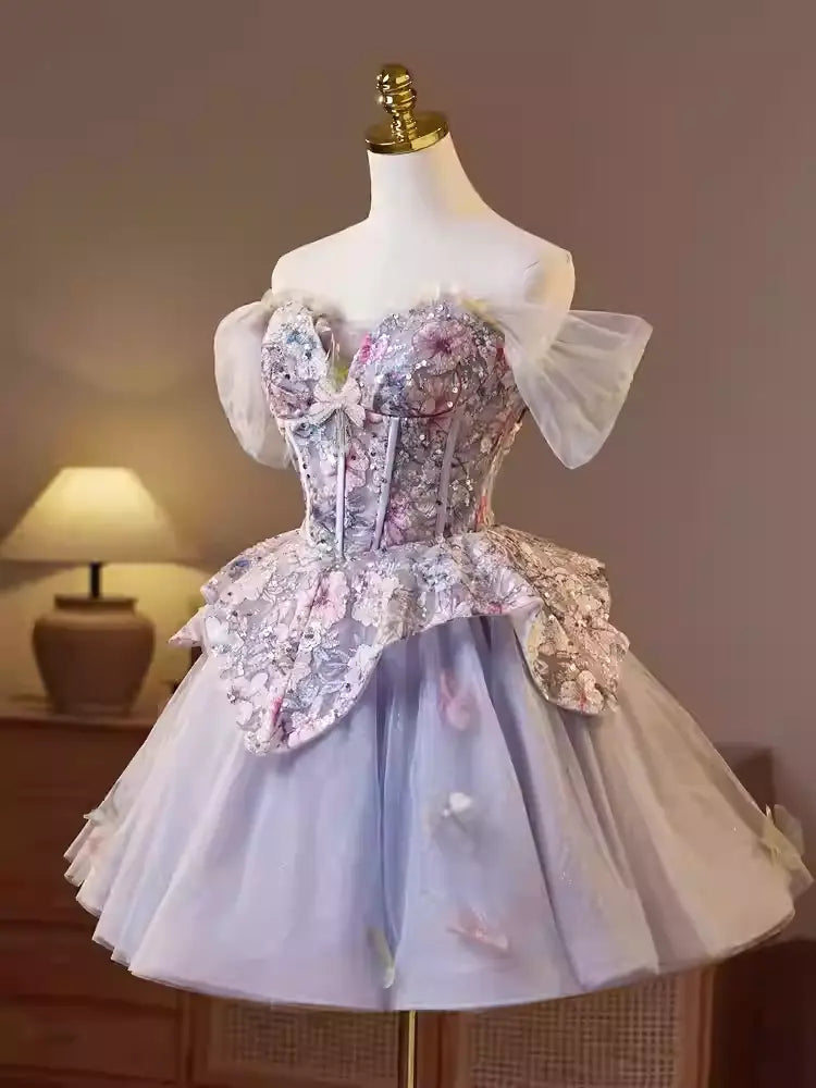 Floral Print Embroidery Puffy Mini Dress