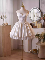 White Flower Lace Satin Mini Dress