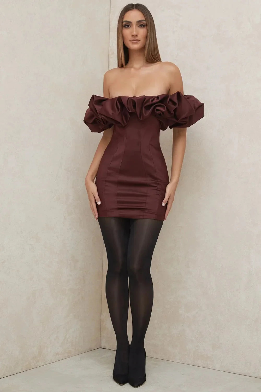 Satin Ruffle Mini Dress