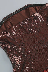 Sequin Bubble Mini Dress in Brown