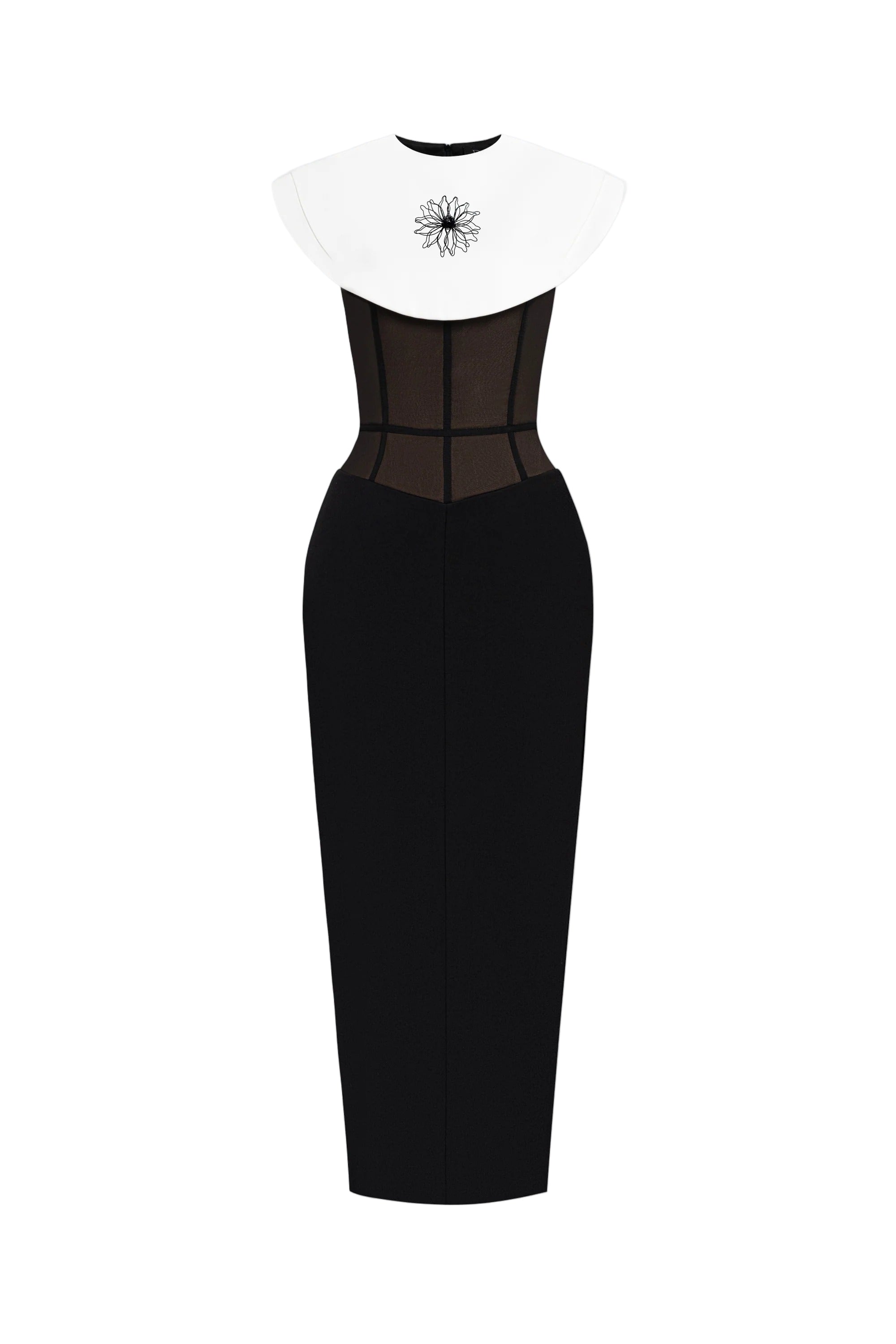Black Sleeveless Midi Dress With White Cape