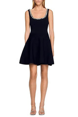 Rhinestone Embellished Knit Mini Dress in Black