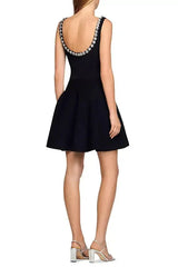 Rhinestone Embellished Knit Mini Dress in Black
