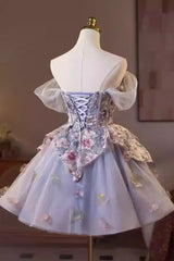 Floral Print Embroidery Puffy Mini Dress