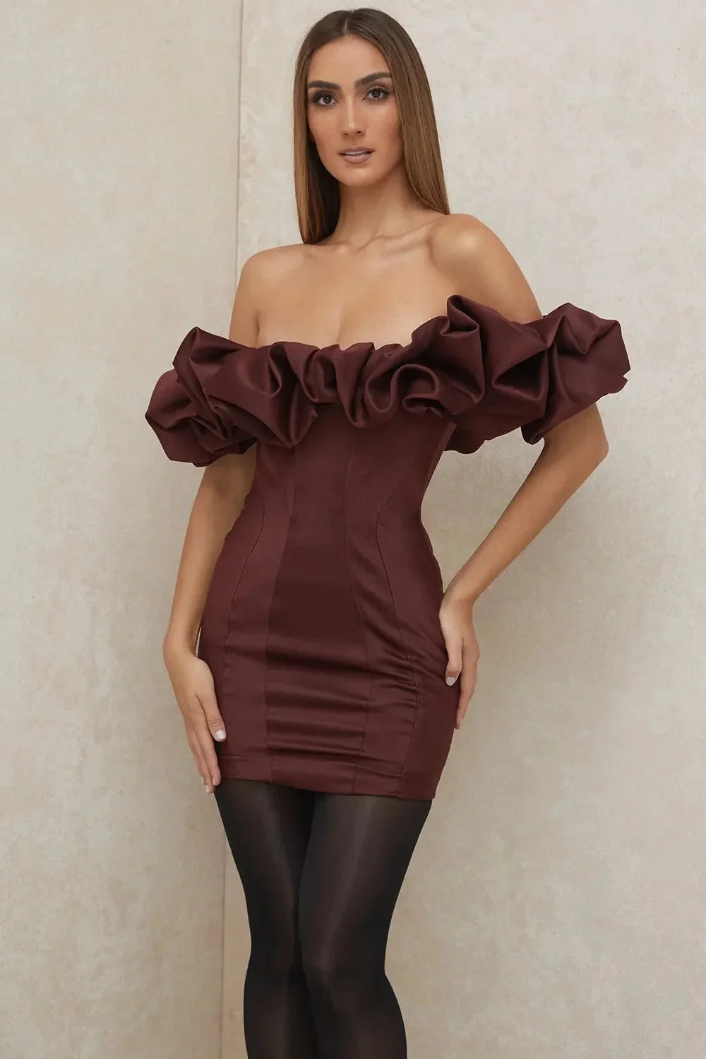 Satin Ruffle Mini Dress