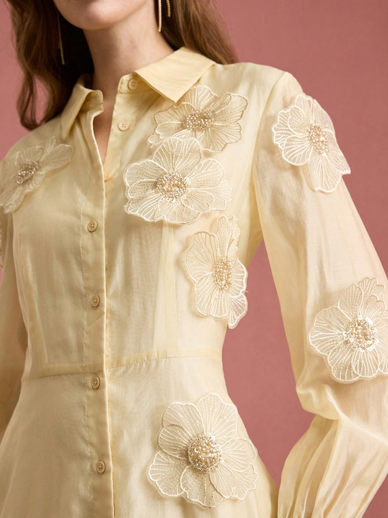 Floral Shirt Midi Dress in Yellow
