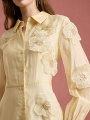 Floral Shirt Midi Dress in Yellow