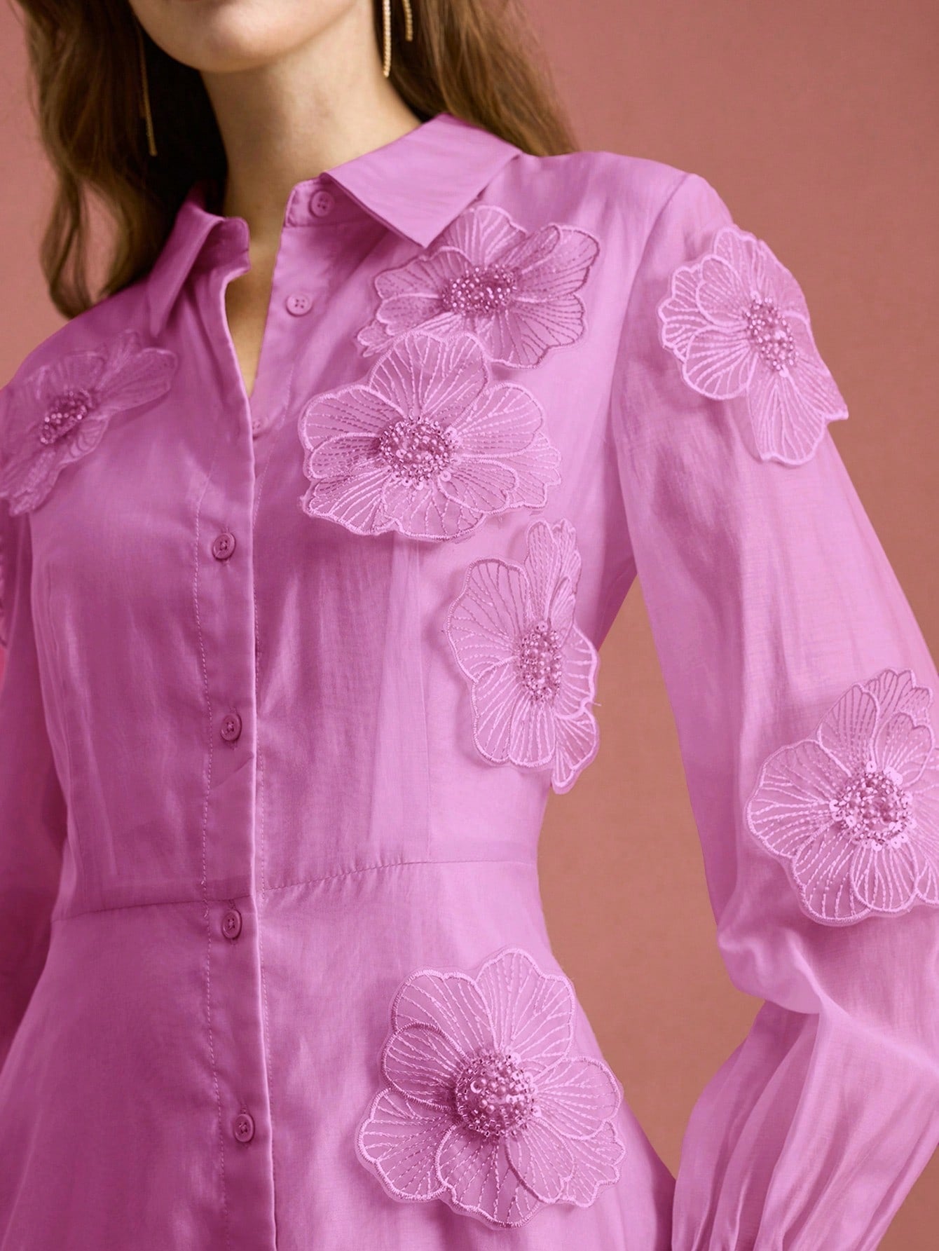 Floral Shirt Midi Dress in Pink
