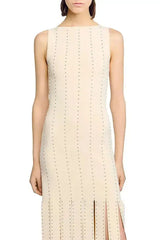 Fringed Knit Maxi Dress in Ecru