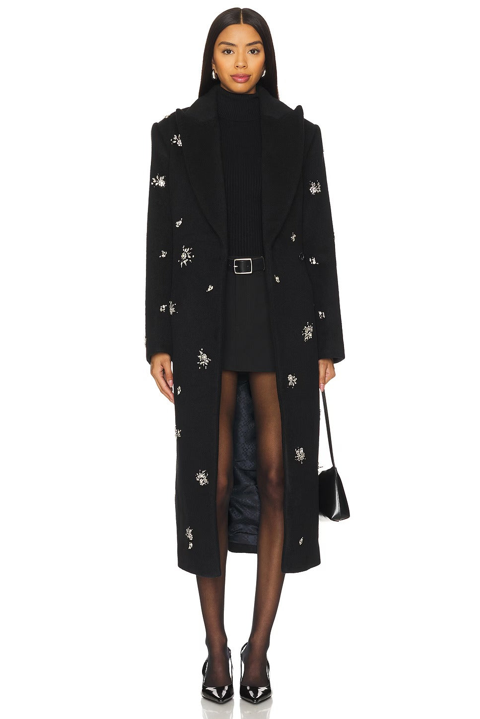 Crystal Embellished Coat in Black