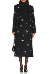 Crystal Embellished Coat in Black