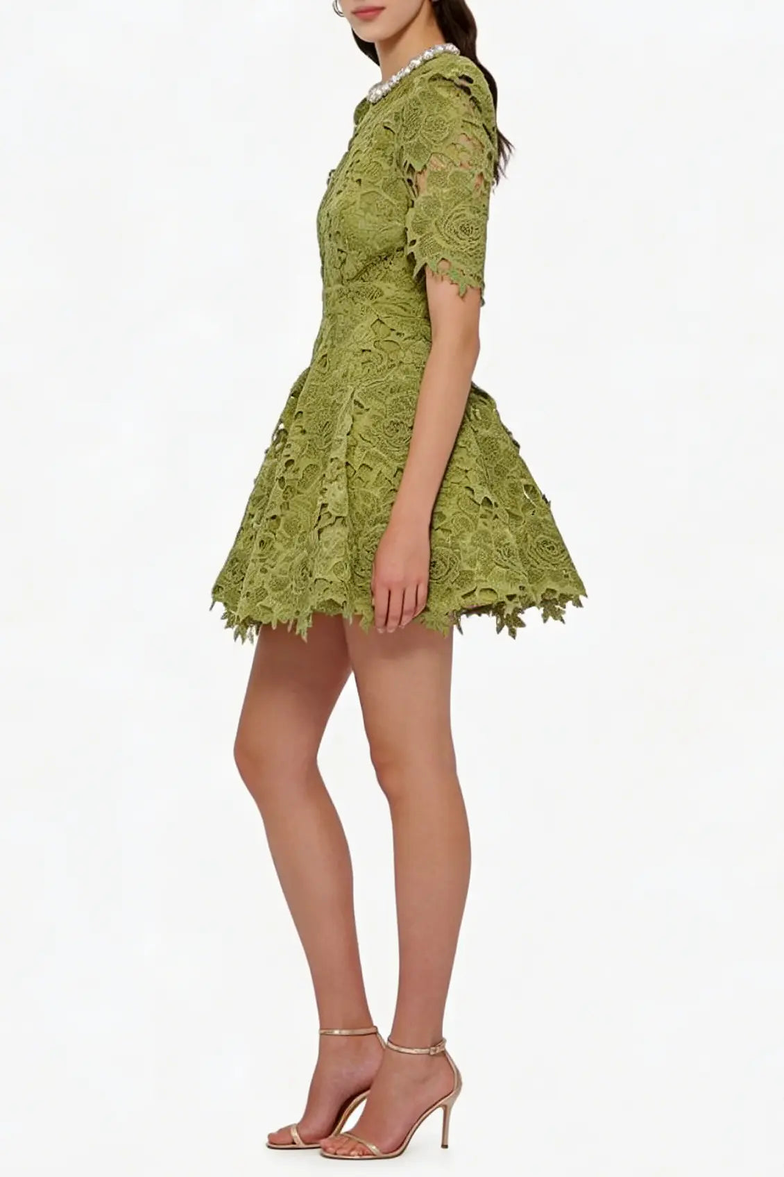 Green Hollow Mini Dress