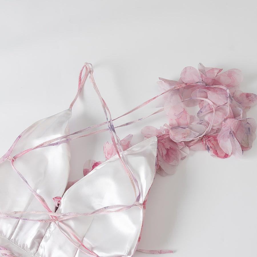 3D Flower Ruffle Mini Dress in Pink
