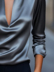 Silver Satin BlouSequin with Plunging V-Neck