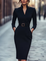 Refined Black Sheath Dress with Mandarin Collar