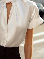 White Satin BlouSequin with Keyhole Neckline