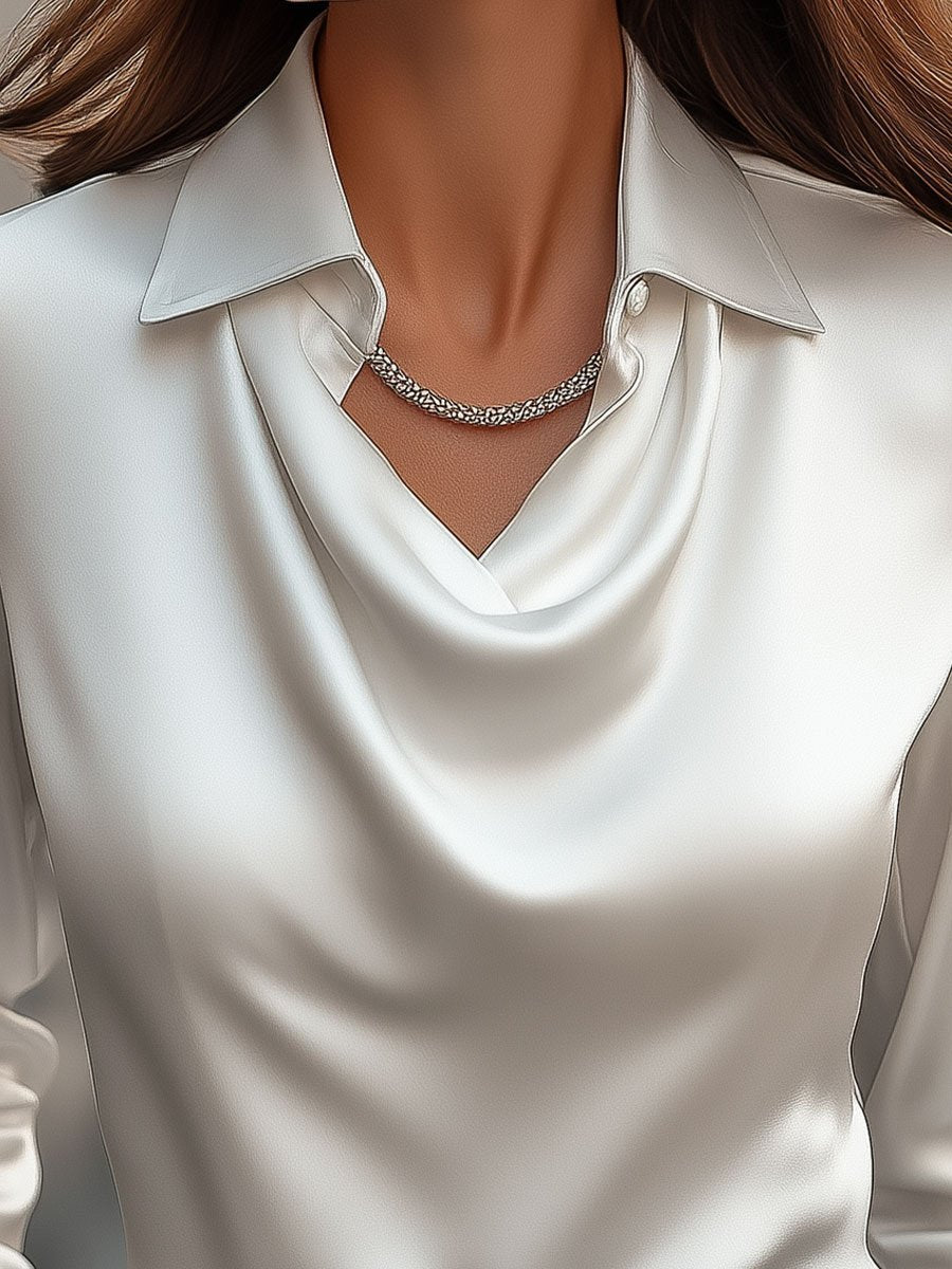 White Satin BlouSequin with Neckline