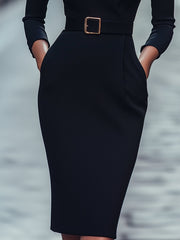 Refined Black Sheath Dress with Mandarin Collar