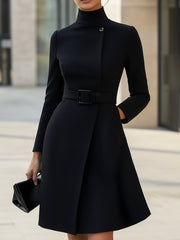 Black High-Neck A-Line Dress