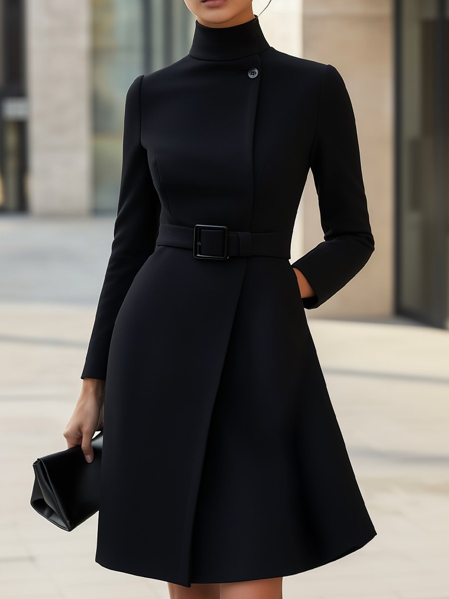 Black High-Neck A-Line Dress