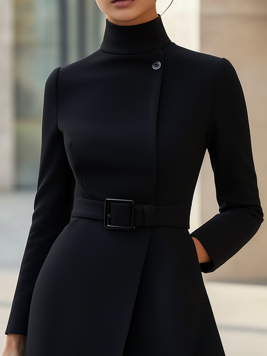 Black High-Neck A-Line Dress