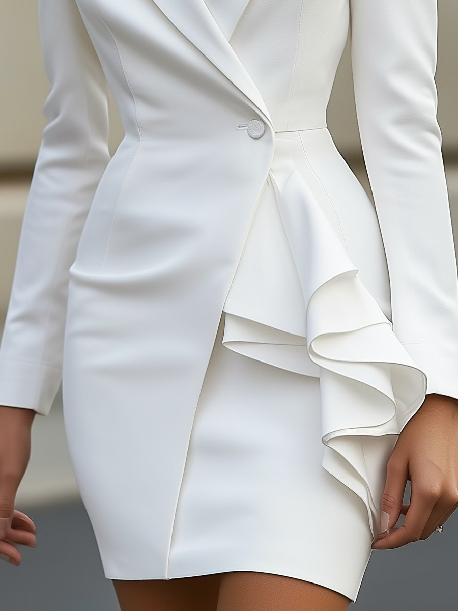 White Blazer Dress with Ruffle Detail