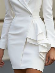 White Blazer Dress with Ruffle Detail