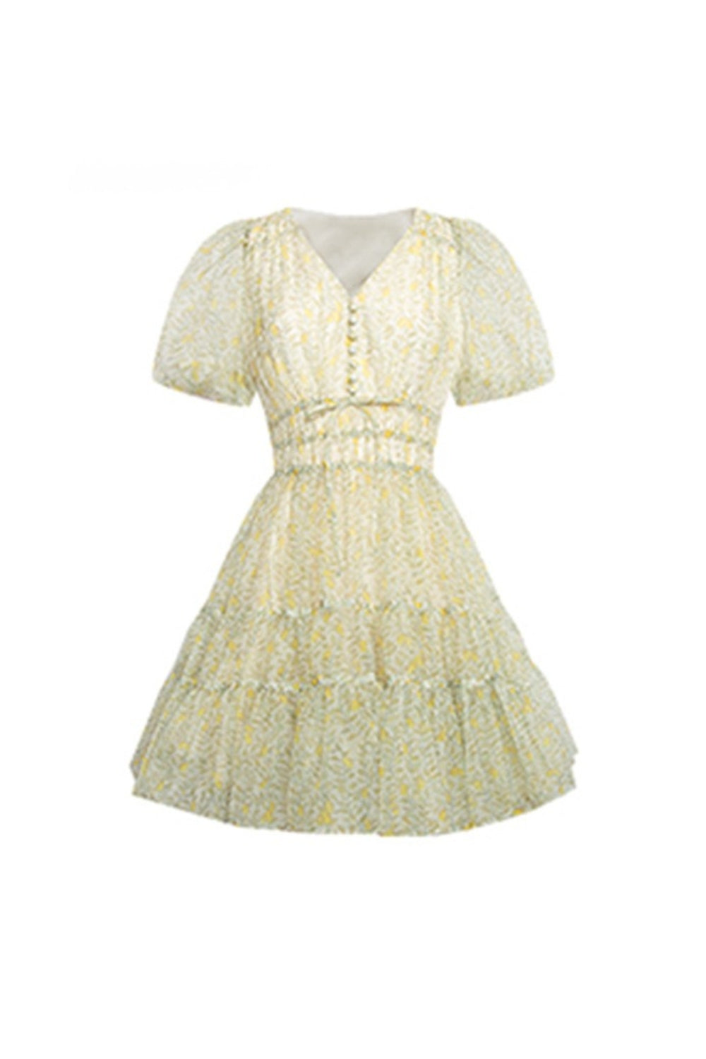Printed V-neck mini dress in Yellow