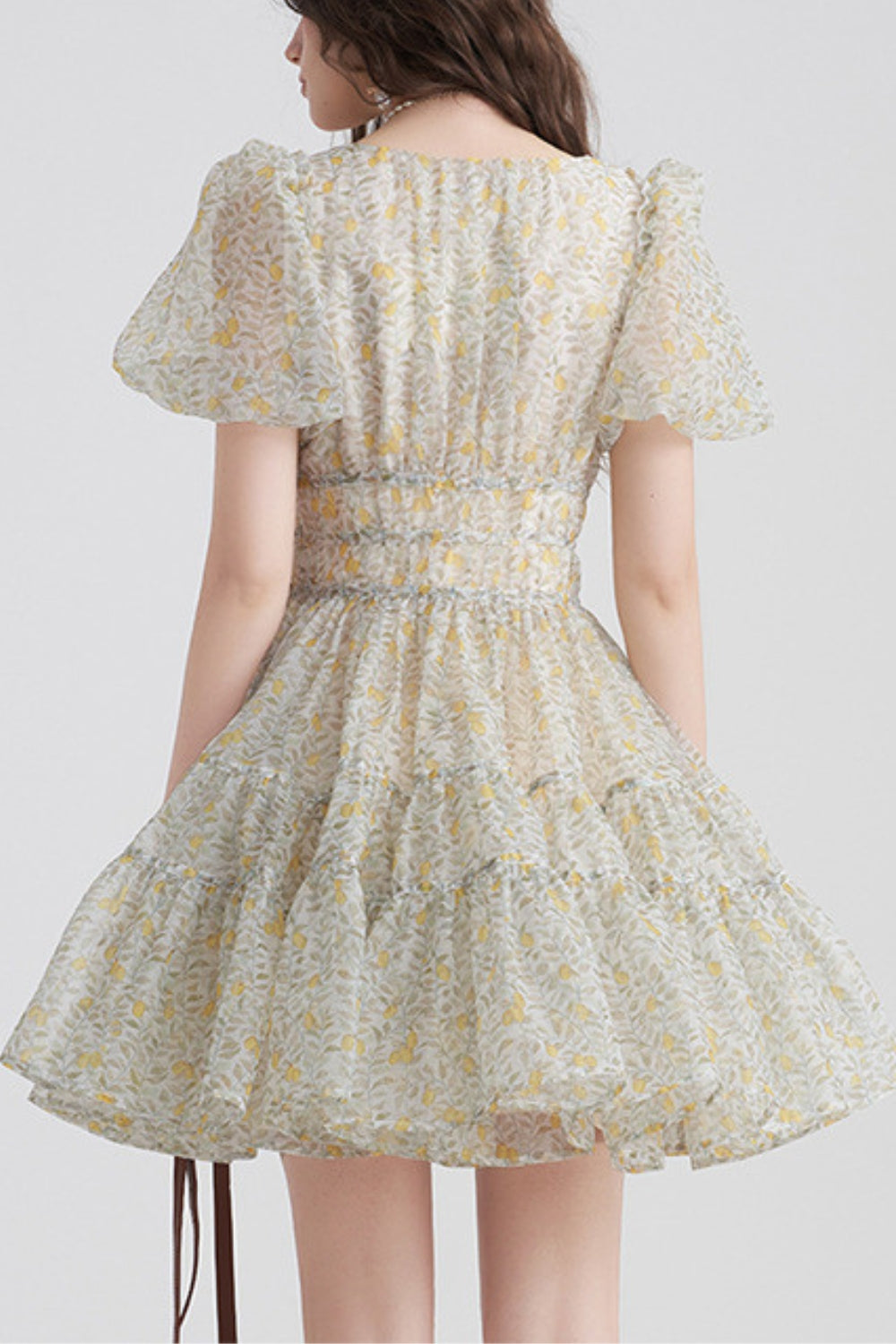 Printed V-neck mini dress in Yellow