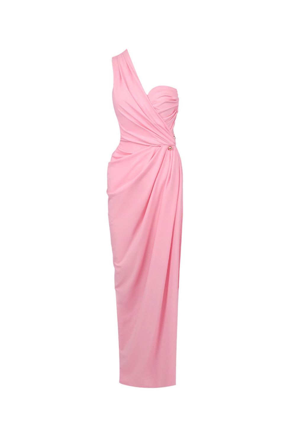 One-Shoulder Slant Neck Maxi Dress in pink
